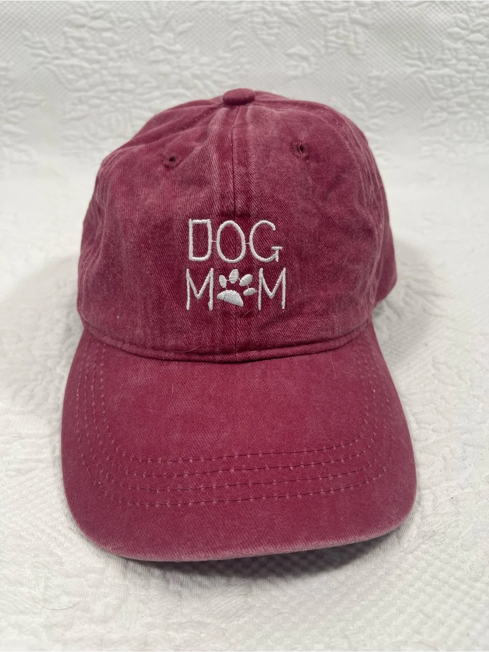 Dog Mom Embroidered Baseball Cap - Wine